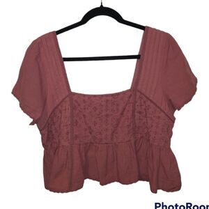 NWT American Eagle Square neck crop top ruffles and pleased shoulders size L